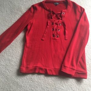 The limited size medium red tie up sweatshirt